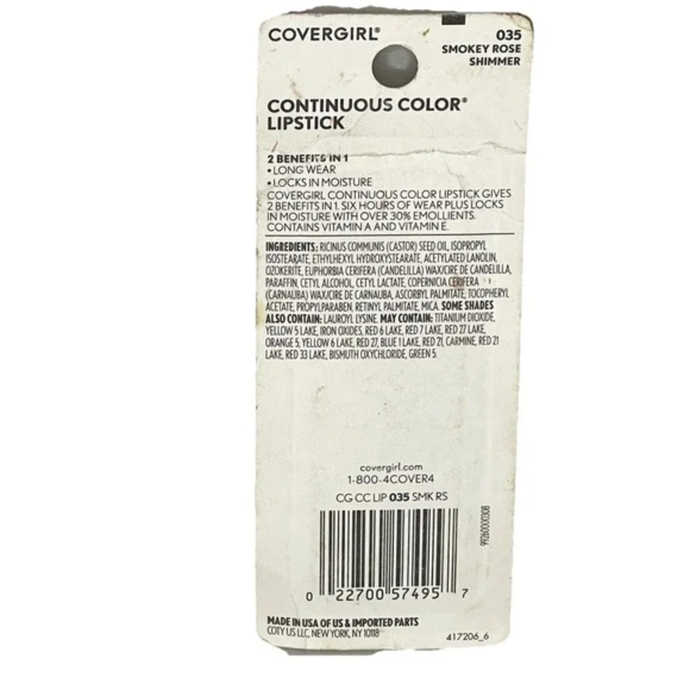 Covergirl Continuous Color Lipstick Smokey Rose Shimmer 035 0.13 oz New Classic